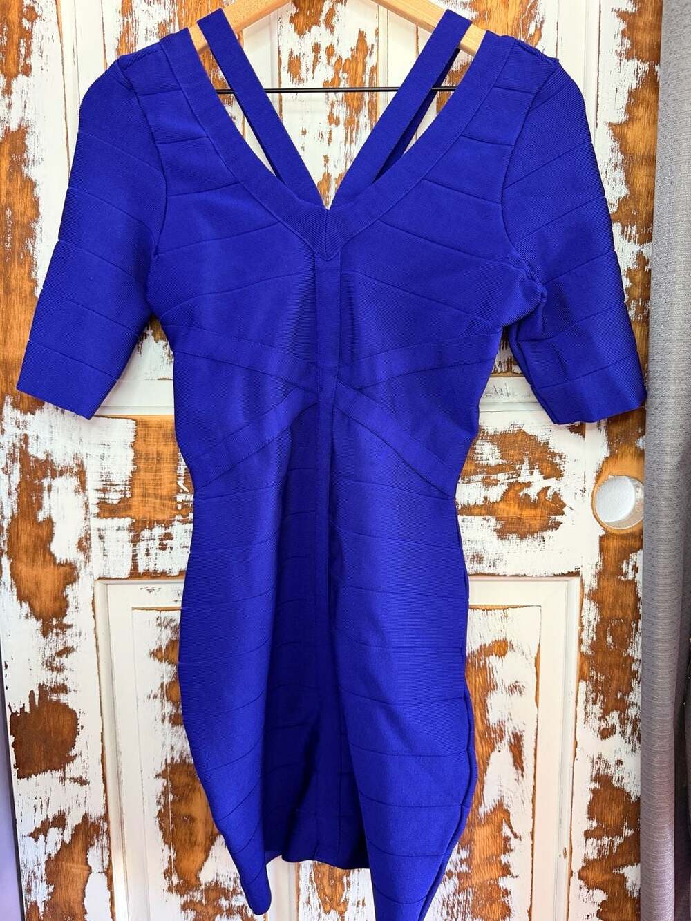 Venus V-Neck Bodycon Mini Bandage Dress Size M Blue Y2K Clubwear